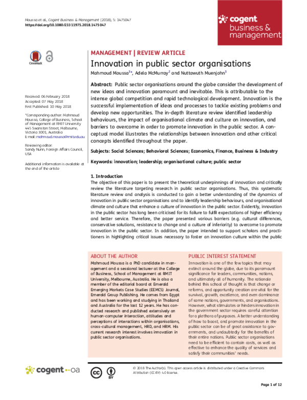 (PDF) Innovation in public sector organisations