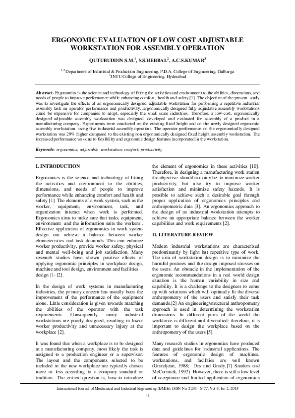 (PDF) ERGONOMIC EVALUATION OF LOW COST ADJUSTABLE WORKSTATION FOR