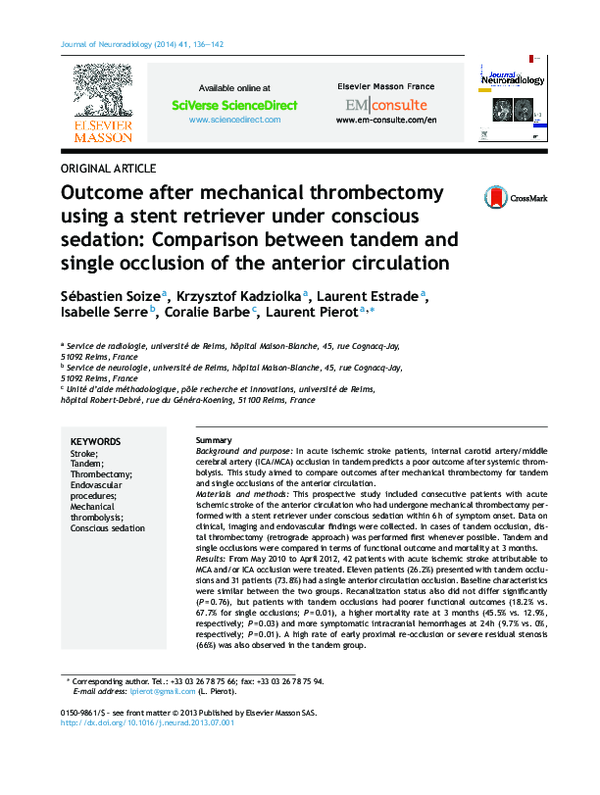 (PDF) Outcome after mechanical thrombectomy using a stent retriever ...