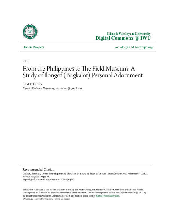 Pdf Digital Commons Iwu From The Philippines To The Field