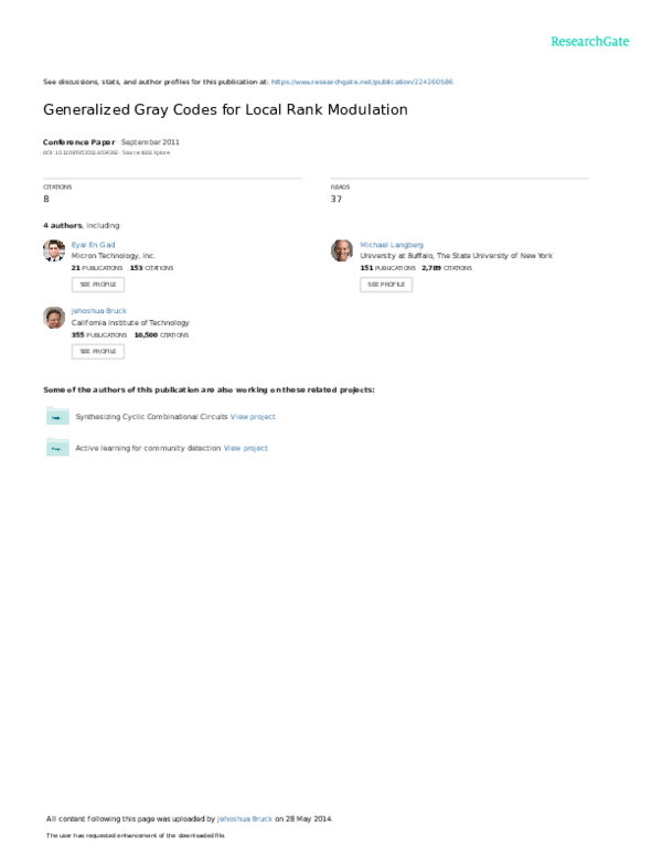 (PDF) Generalized Gray Codes for Local Rank Modulation