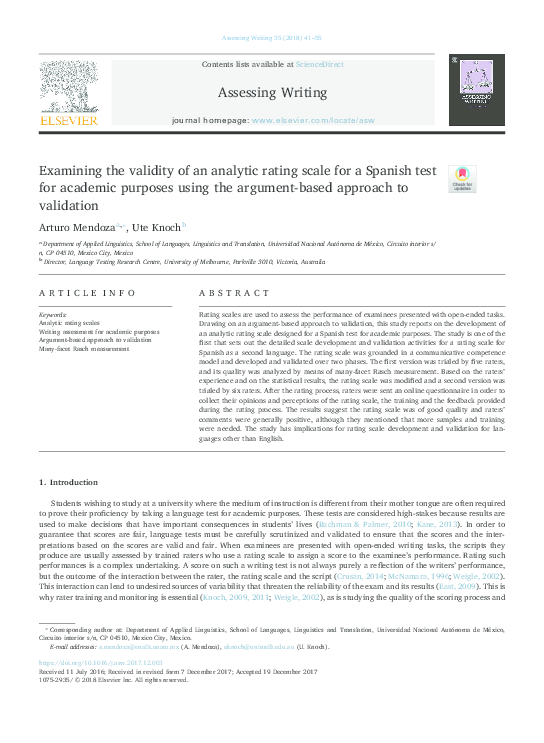 (PDF) Examining the validity of an analytic rating scale for a Spanish ...