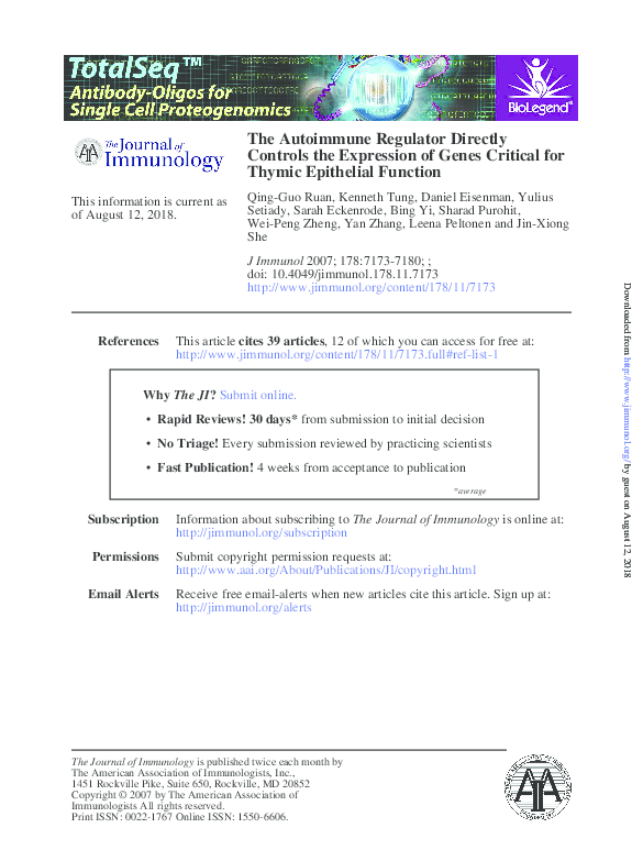 (PDF) Function Critical for Thymic Epithelial Controls the Expression ...