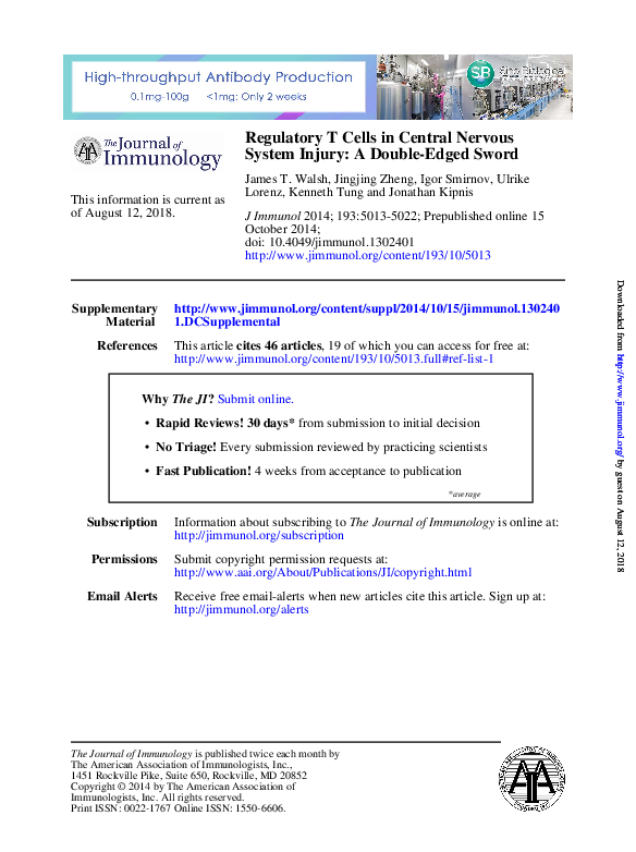 (PDF) Regulatory T cells in central nervous system injury: a double ...