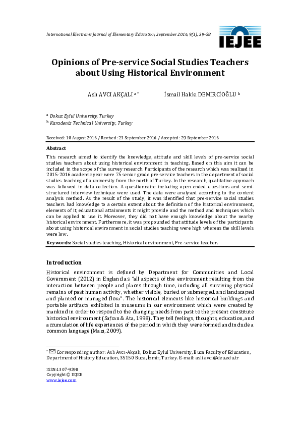 (PDF) Opinions of Pre-service Social Studies Teachers about Using ...