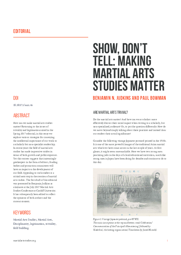 (PDF) Are Martial Arts Trivial? SHOW, Don'T TELL MAKING MARTIAL ARTS