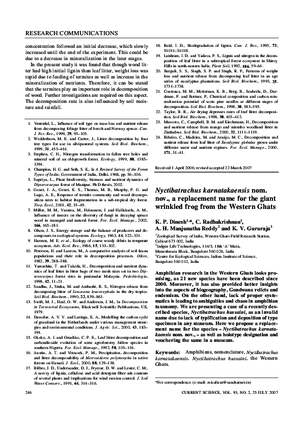 (PDF) Nyctibatrachus Karnatakaensis Nom. Nov., a Replacement Name for