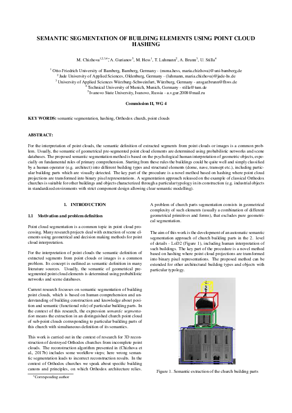 (PDF) SEMANTIC SEGMENTATION OF BUILDING ELEMENTS USING POINT CLOUD HASHING
