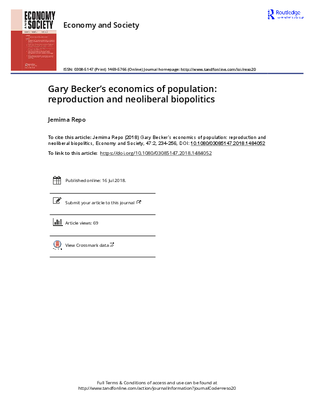 (PDF) Gary Becker's economics of population reproduction and