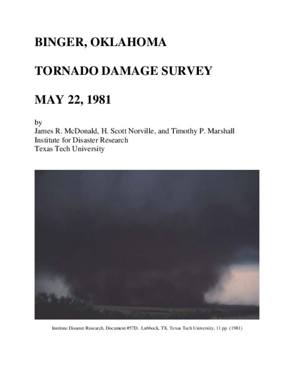 (PDF) BINGER, OKLAHOMA TORNADO DAMAGE SURVEY MAY 22, 1981 Tim