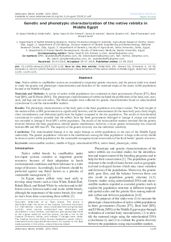 (PDF) Genetic and phenotypic characterization of the native rabbits in ...
