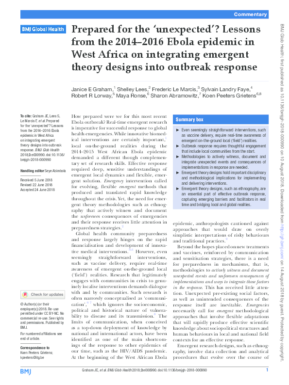 (PDF) Prepared for the 'unexpected'? Lessons from the 2014–2016 Ebola ...
