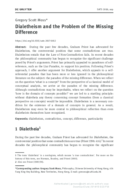 (PDF) Dialetheism and the Problem of the Missing Difference