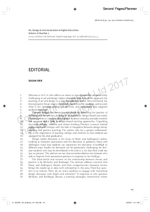 (PDF) Editorial for Art Design and Communication in Higher Education 16