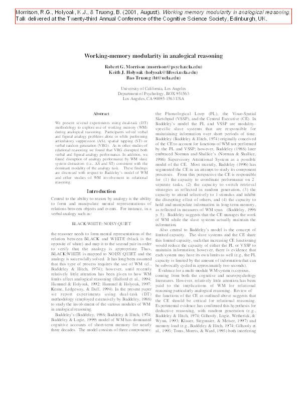(PDF) Working memory modularity in analogical reasoning