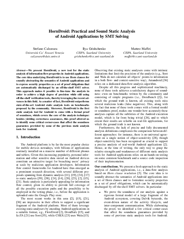 (PDF) HornDroid: Practical and Sound Static Analysis of Android ...