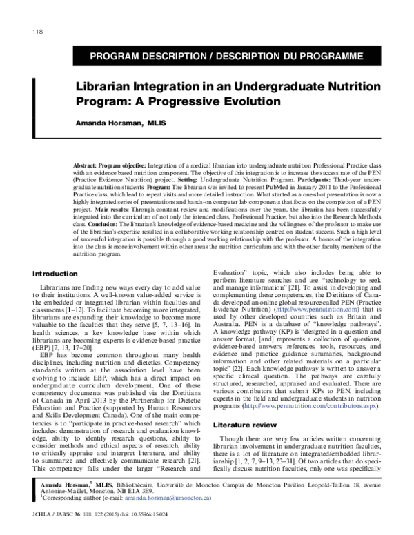 (PDF) Librarian Integration in an Undergraduate Nutrition Program: A ...