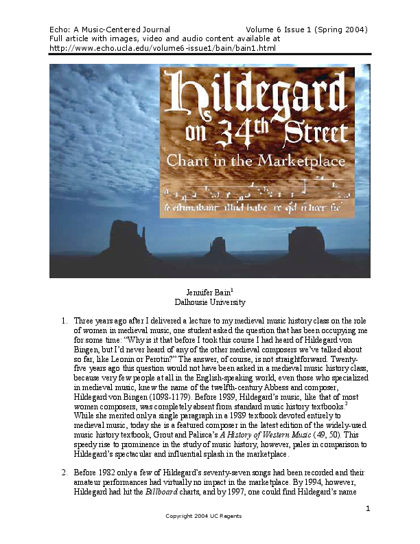 "Hildegard on 34th Street: Chant in the Marketplace"