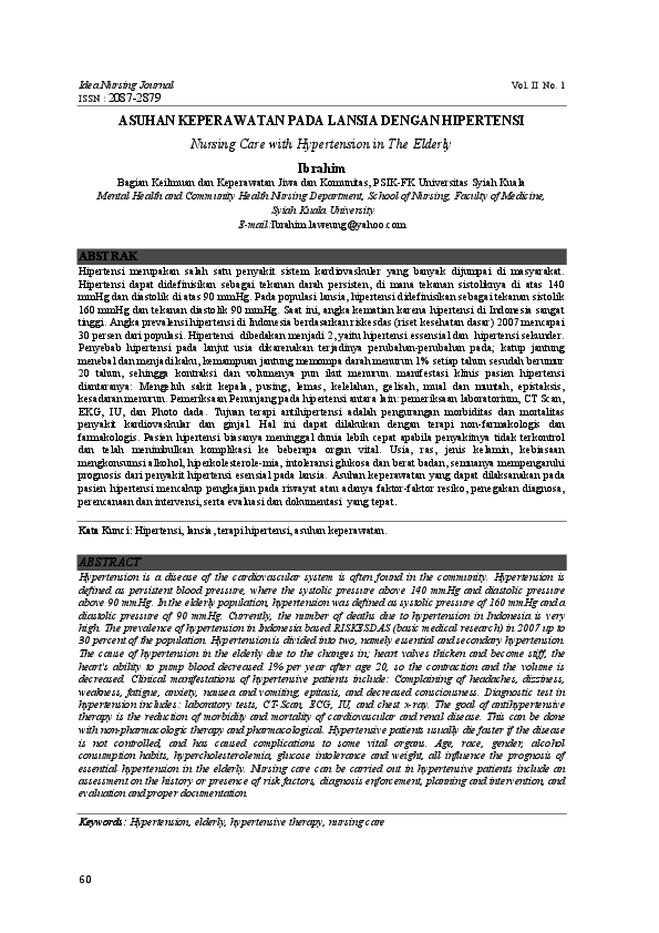 Pdf Asuhan Keperawatan Pada Lansia Dengan Hipertensi Nursing Care With Hypertension In The Elderly Solfit Arina Academia Edu