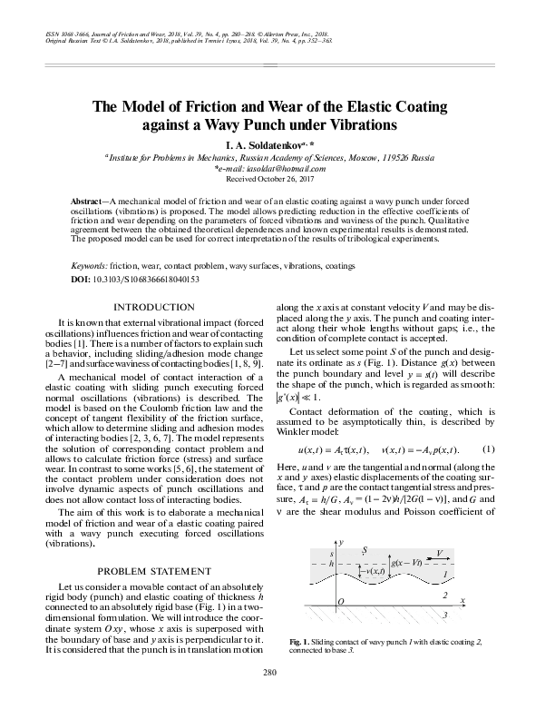 (PDF) The Model of Friction and Wear of the Elastic Coating against a ...