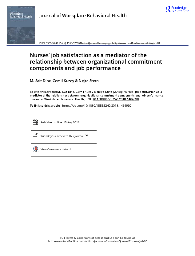 (PDF) Nurses’ job satisfaction as a mediator of the relationship ...