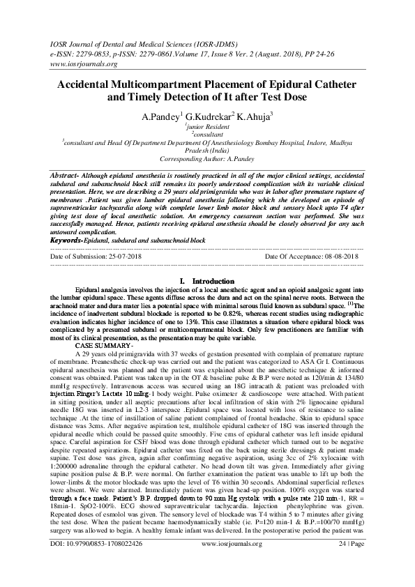 (PDF) Accidental Placement of Epidural Catheter and