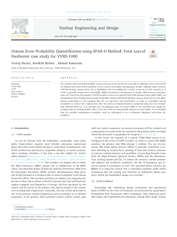 (PDF) Human Error Probability Quantification using SPAR-H Method: Total ...