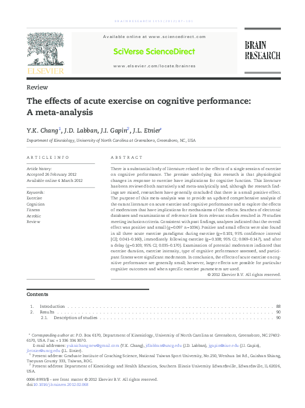 (PDF) The effects of acute exercise on cognitive performance: A meta ...