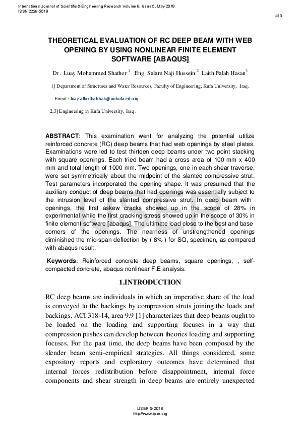(PDF) THEORETICAL EVALUATION OF RC DEEP BEAM WITH WEB OPENING BY USING ...