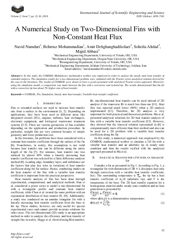 (PDF) A Numerical Study on Two-Dimensional Fins with Non-Constant Heat Flux