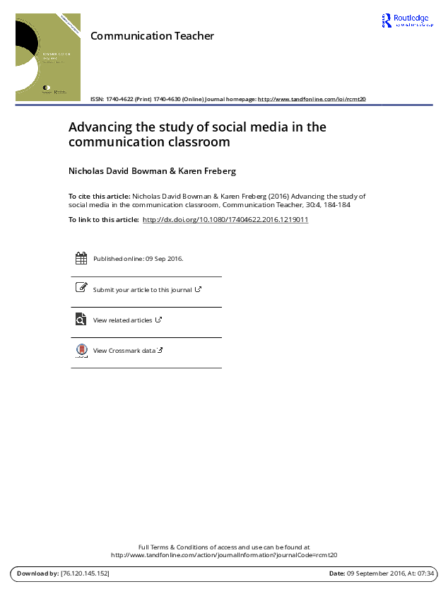 (PDF) Advancing the study of social media in the communication classroom