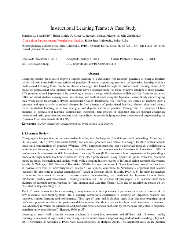 (PDF) Instructional Learning Teams: A Case Study