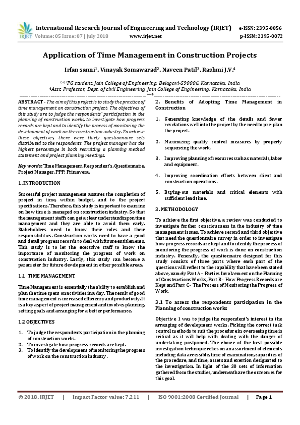 (PDF) IRJET- Application of Time Management in Construction Projects