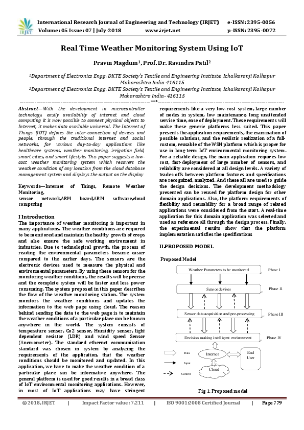 (PDF) IRJET- Real Time Weather Monitoring System Using IoT