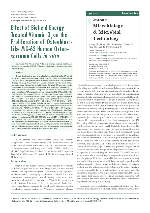 (PDF) Effect of Biofield Energy Treated Vitamin D3 on the Proliferation ...