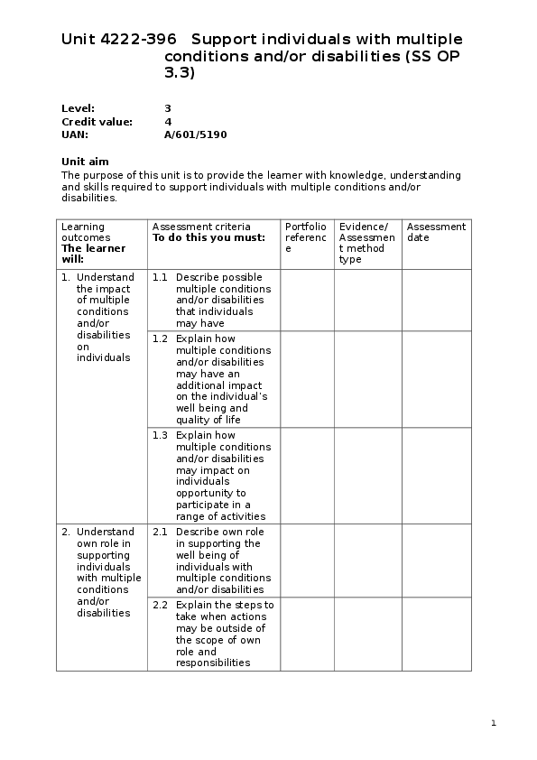 (DOC) 396 Support individuals with multiple conditions or disabilities