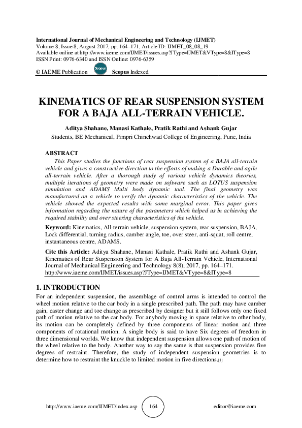 (PDF) KINEMATICS OF REAR SUSPENSION SYSTEM FOR A BAJA ALL TERRAIN