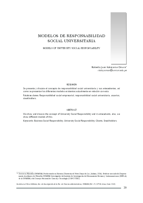 Pdf Modelos De Responsabilidad Social Universitaria