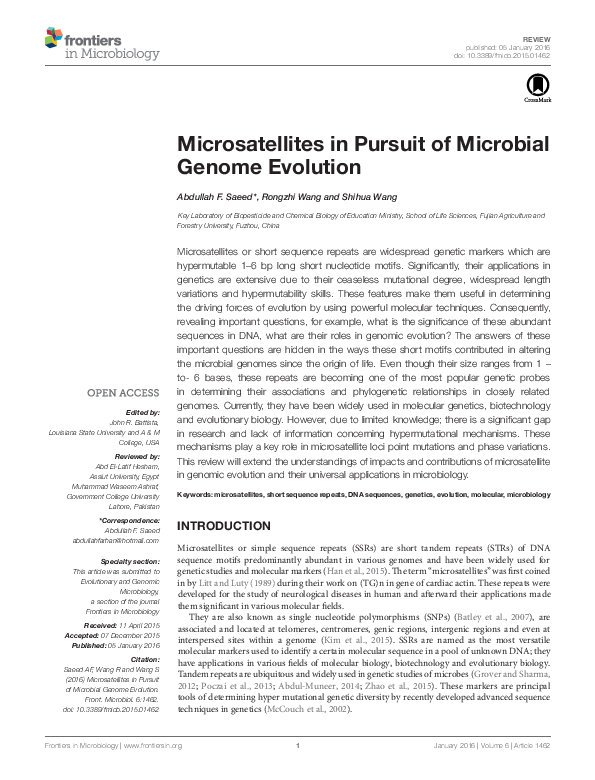 (PDF) Microsatellites in Pursuit of Microbial Genome Evolution