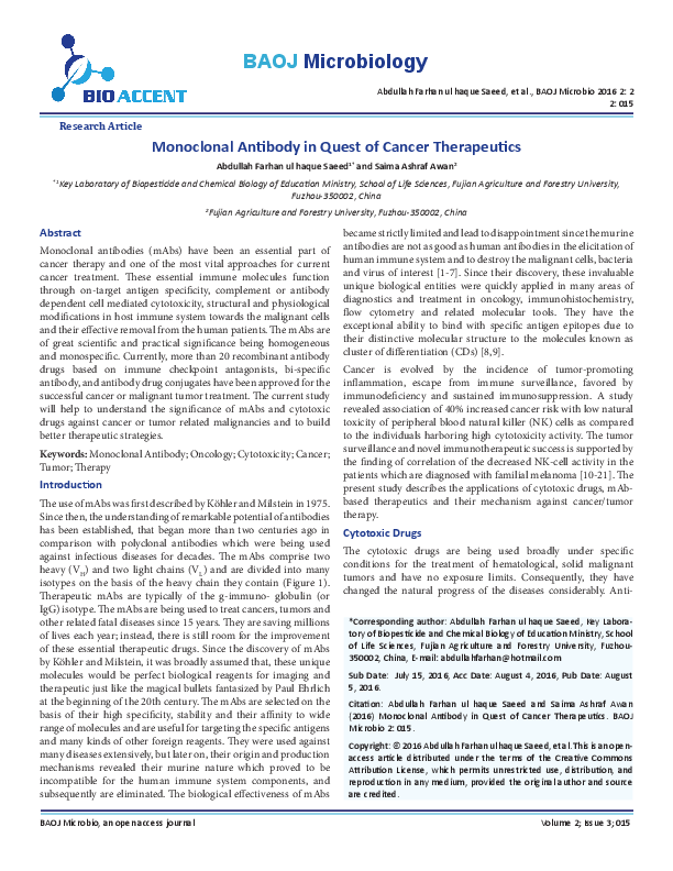 (PDF) Monoclonal Antibody in Quest of Cancer Therapeutics