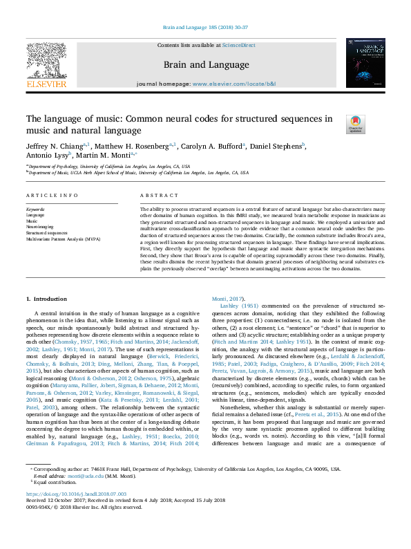 (PDF) The language of music: Common neural codes for structured ...
