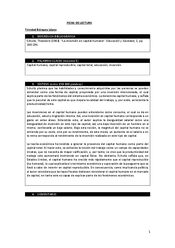 (DOC) Ficha técnica "La inversión en capital humano" de Theodore Schultz