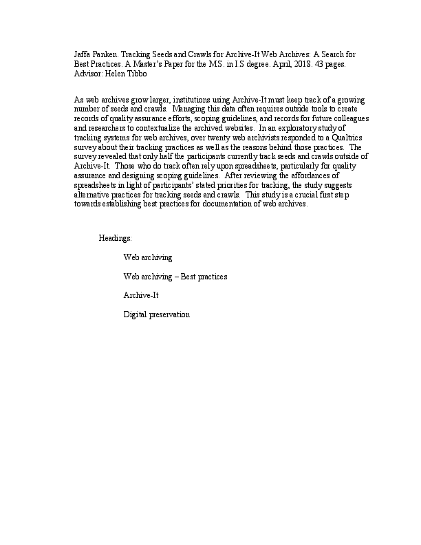 Tracking Seeds and Crawls for Archive-It Web Archives: A Search for Best Practices