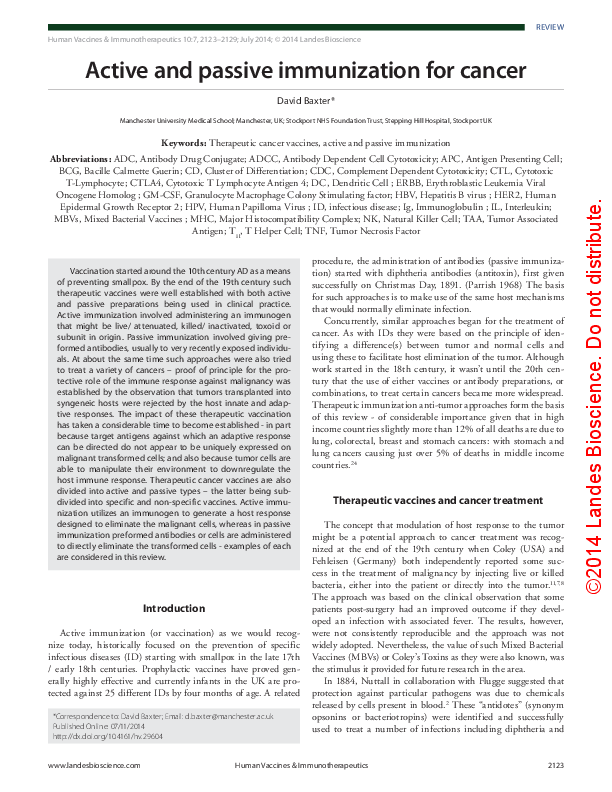 (PDF) Active and passive immunization for cancer