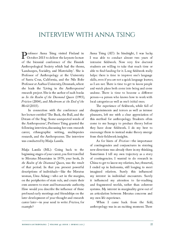 (PDF) Interview with Anna Tsing Maija Lassila Academia.edu