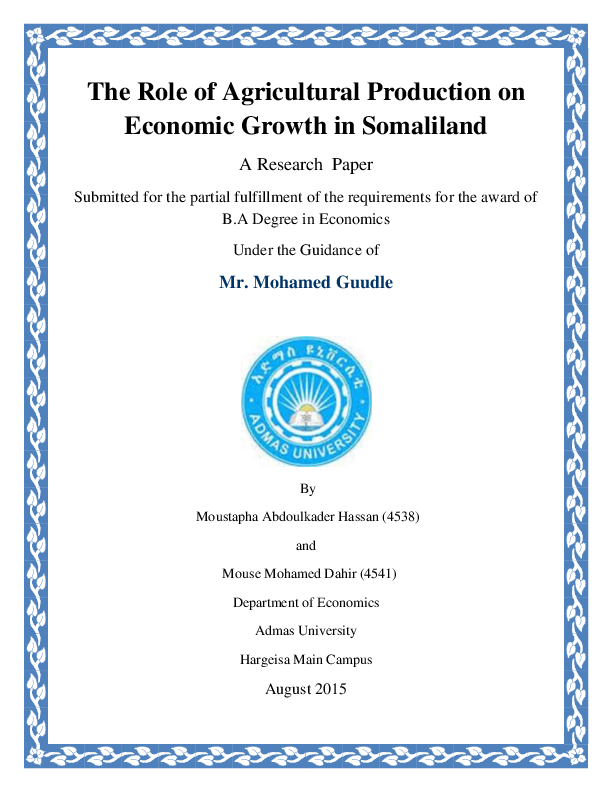 (PDF) The Role of Agricultural Production on Economic Growth in Somaliland Moustapha Hassan