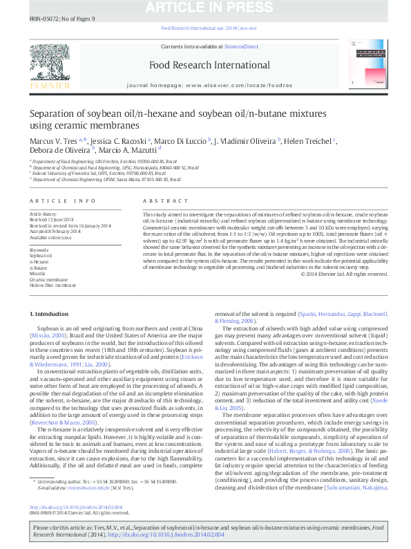 (PDF) Separation of soybean oil/nhexane and soybean oil/nbutane