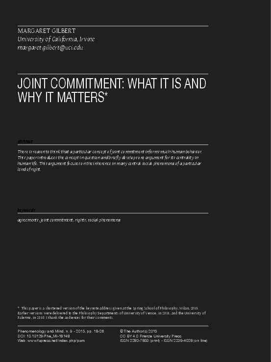 (PDF) Joint Commitment: What It Is and Why It Matters