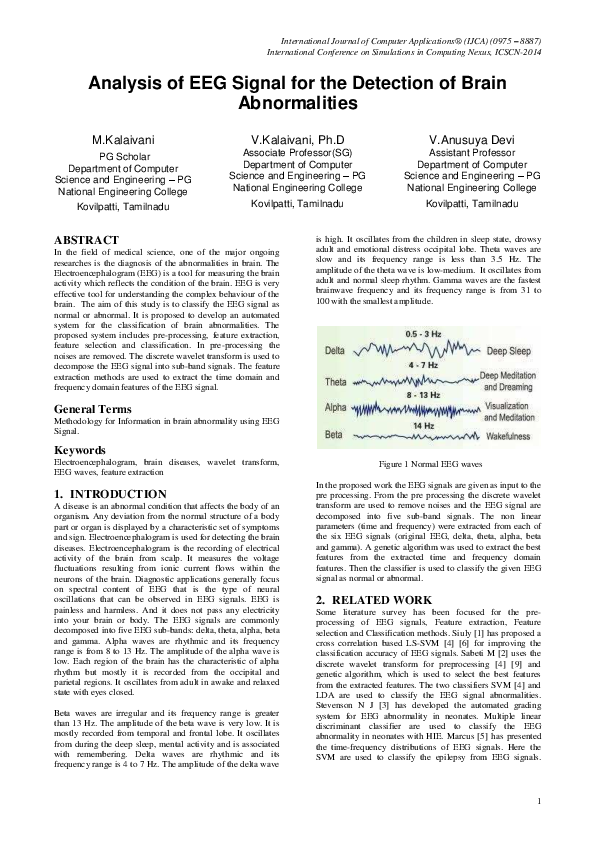 (PDF) Analysis of EEG Signal for the Detection of Brain Abnormalities ...