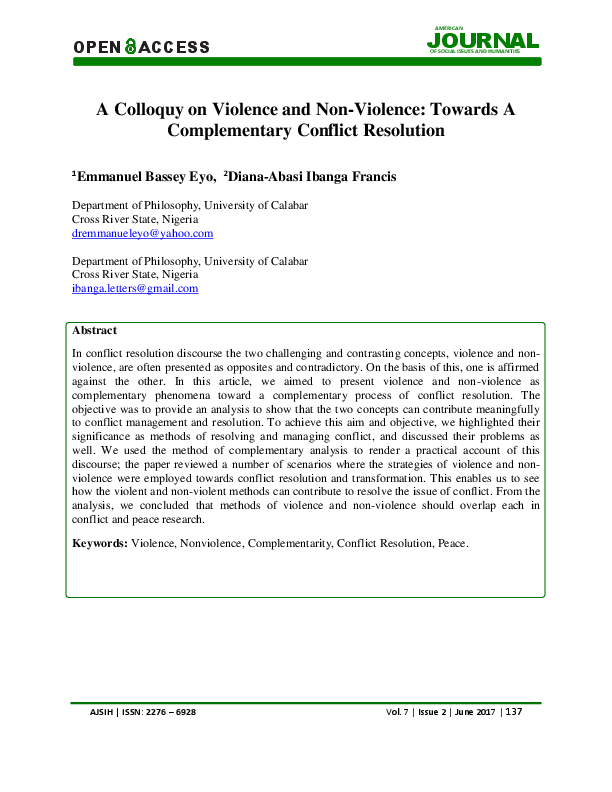 (PDF) A Colloquy on Violence and Non-Violence: Towards A Complementary ...